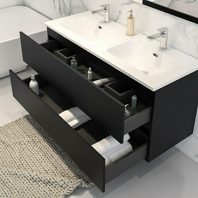 Disbain Conjunto de mueble de baño Vega (Ancho: 120 cm, Negro, 3 pzs.) | BAUHAUS