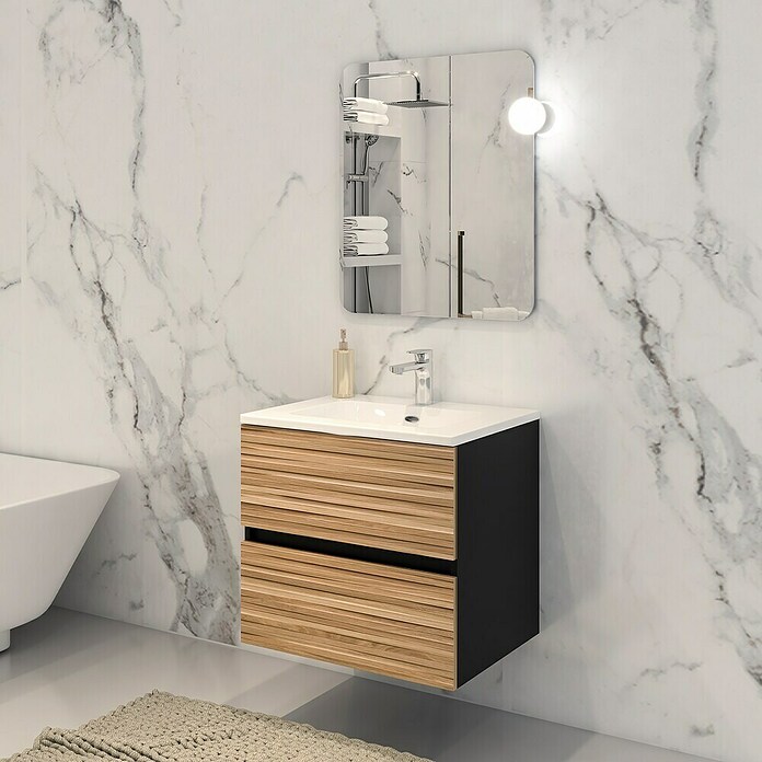 Disbain Conjunto de mueble de baño Vega (Ancho: 60 cm, Negro/Bambú, 3 pzs.) | BAUHAUS