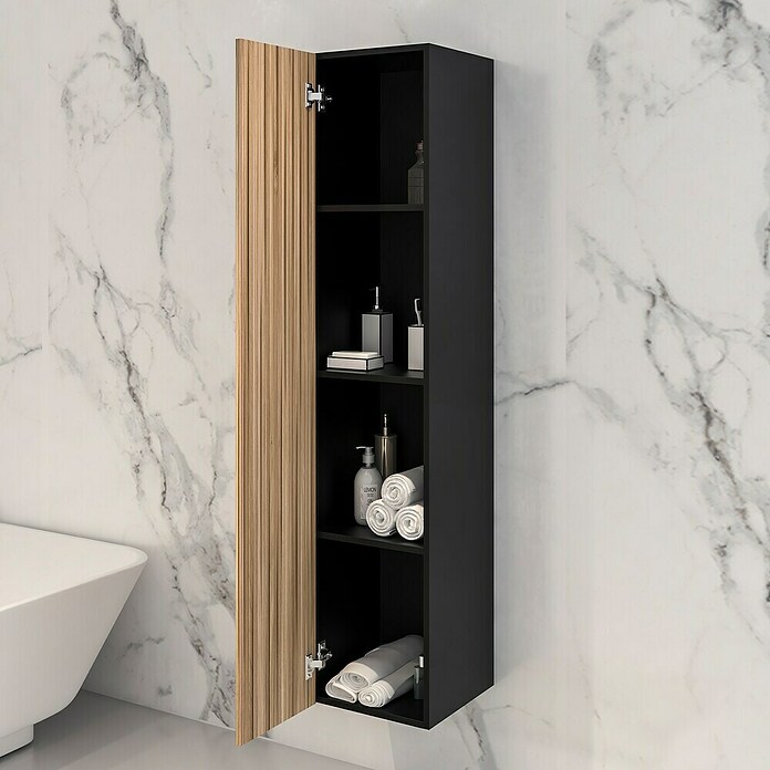 Disbain Armario colgante Vega (L x An x Al: 35 x 35 x 160 cm, Negro/Bambú) | BAUHAUS