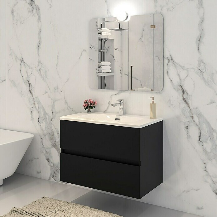 Disbain Conjunto de mueble de baño Vega (Ancho: 80 cm, Negro, 3 pzs.) | BAUHAUS