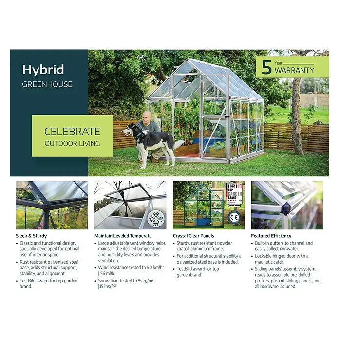 Palram – Canopia Invernadero Hybrid - Medidas ext. (An x Pr): 185 x 248 cm, Plateado, Área: 4,6 m² - Invernadero híbrido con estructura robusta y paneles transparentes para un crecimiento óptimo de las plantas. Incluye garantía de cinco años.