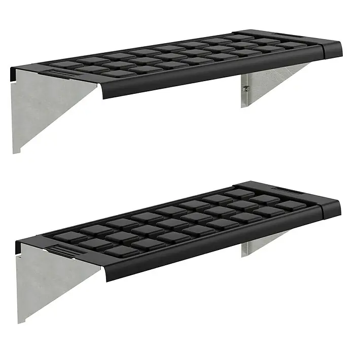 Palram – Canopia Estantería para invernadero - 125 x 26 cm, Acero - Dos peldaños interiores negros rectangulares con soportes plateados para la personalización del vehículo.