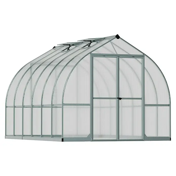 Palram – Canopia Invernadero Bella - Medidas ext. (An x Pr): 244 x 367 cm, 6 mm, Plateado - Un invernadero grande y luminoso con puerta y ventanas en el techo. Ideal para aficionados a la jardinería que deseen cultivar plantas todo el año.