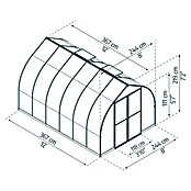 Invernadero (3,64 x 2,44 x 2,17 m, Policarbonato, Espesor de vidrio: 6 mm, Plateado)