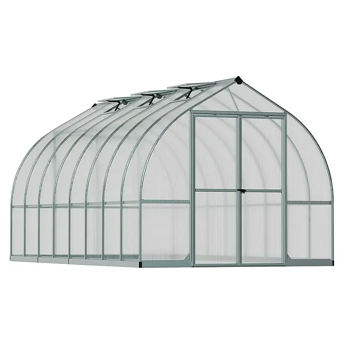 Palram – Canopia Invernadero Bella - Medidas ext. (An x Pr): 244 x 489 cm, 6 mm, Plateado - Un gran invernadero con paneles claros y estructura metálica. Perfecto para cultivar plantas y verduras en su jardín.