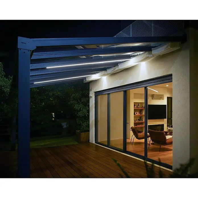 Palram – Canopia LED-Band - 25 W, Neutralweiß, Länge 2,7 m - Moderne Pergola mit integrierter Beleuchtung, die eine gemütliche Atmosphäre auf der Holzterrasse schafft.\n