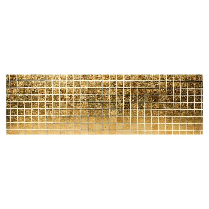 Mosaikfliese Quadrat Crystal Uni CM 4GO20 - 30 x 30 cm, Gold, Glänzend - Nahaufnahme eines rechteckigen Mosaiks aus goldenen Quadraten, die eine schimmernde, luxuriöse Textur erzeugen.