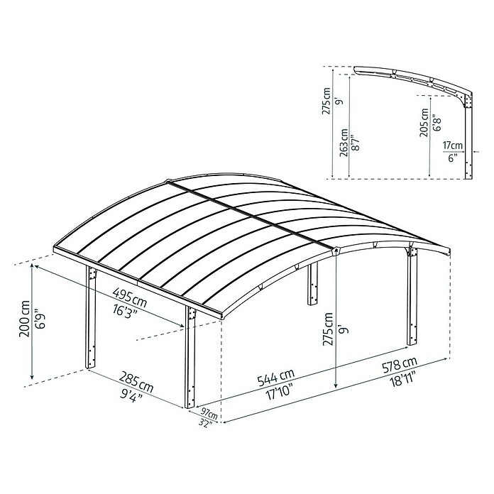 Palram – Canopia Carport Arizona Breeze (Medidas ext. (An x Pr): 578 x 495 cm, Carport doble, Antracita) | BAUHAUS