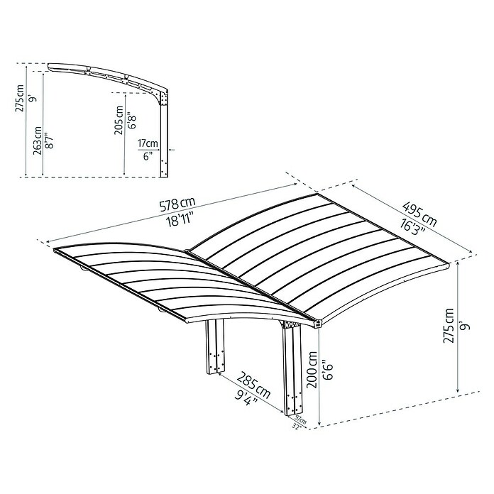 Palram – Canopia Carport Arizona Breeze (Medidas ext. (An x Pr): 578 x 495 cm, Carport doble, Antracita) | BAUHAUS