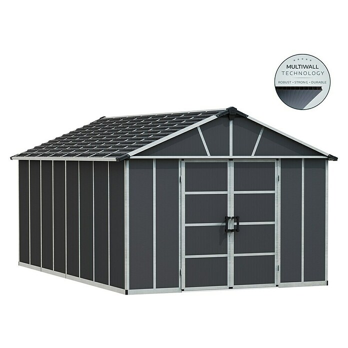 Palram – Canopia Caseta de jardín con suelo Yukon (Medidas ext. (An x Pr): 332 x 519 cm, Plástico, Antracita) | BAUHAUS