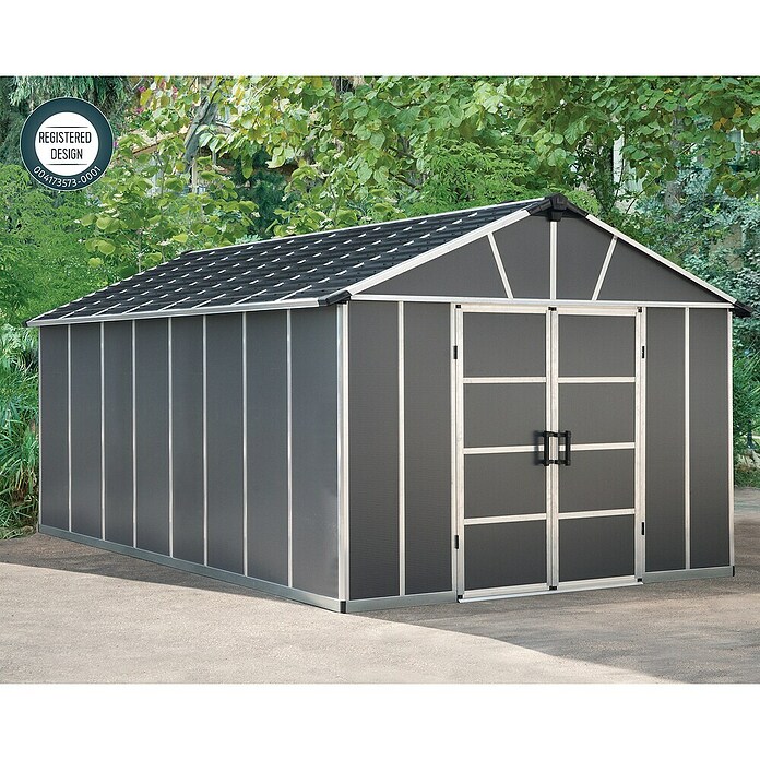 Palram – Canopia Caseta de jardín con suelo Yukon (Medidas ext. (An x Pr): 332 x 519 cm, Plástico, Antracita) | BAUHAUS