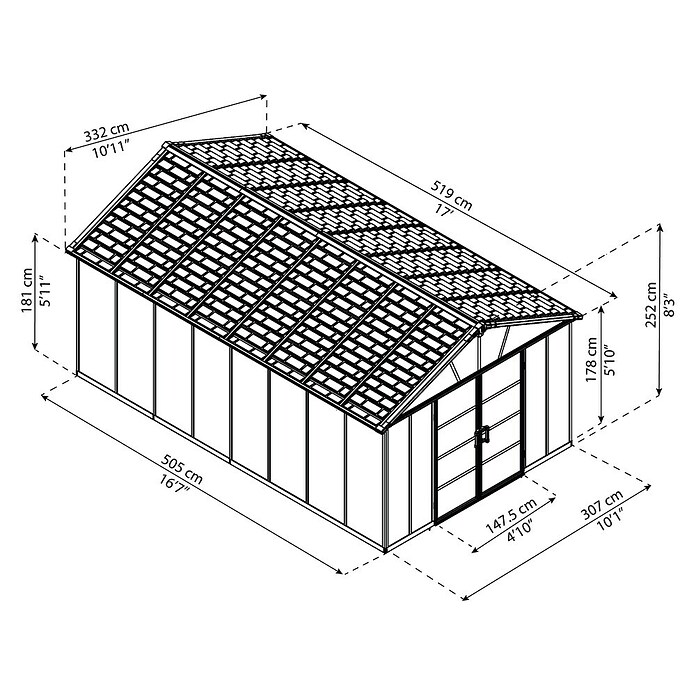 Palram – Canopia Caseta de jardín con suelo Yukon (Medidas ext. (An x Pr): 332 x 519 cm, Plástico, Antracita) | BAUHAUS