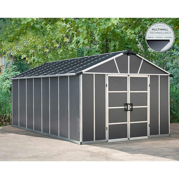Palram – Canopia Caseta de jardín con suelo Yukon (Medidas ext. (An x Pr): 332 x 519 cm, Plástico, Antracita) | BAUHAUS