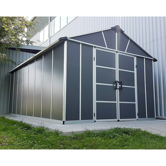 Palram – Canopia Caseta de jardín con suelo Yukon (Medidas ext. (An x Pr): 332 x 519 cm, Plástico, Antracita) | BAUHAUS