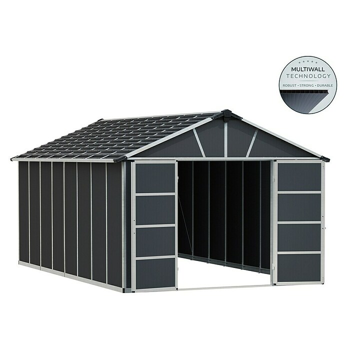 Palram – Canopia Caseta de jardín con suelo Yukon (Medidas ext. (An x Pr): 332 x 519 cm, Plástico, Antracita) | BAUHAUS