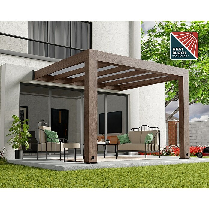 Palram – Canopia Marquesina adosada Helsinki (An x Pr: 340 x 300 cm, Cedro, Policarbonato, Translúcido) | BAUHAUS