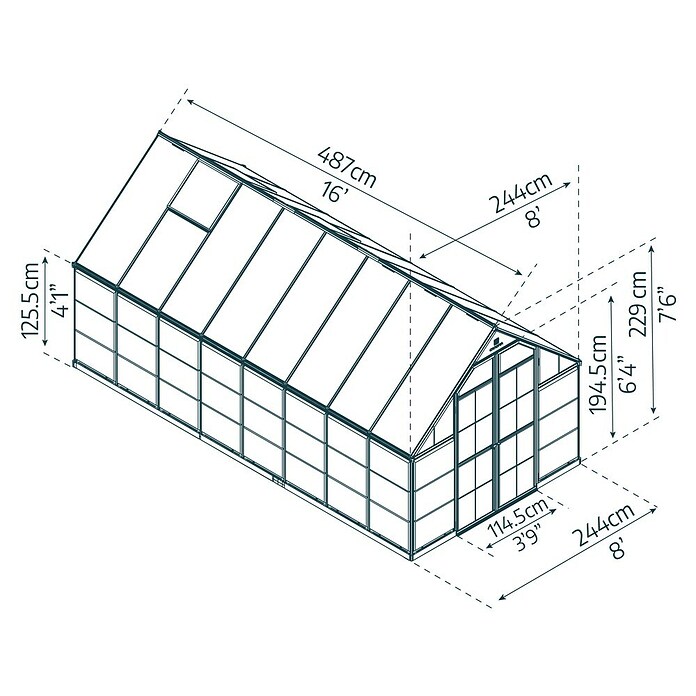 Palram – Canopia Invernadero Balance (Medidas ext. (An x Pr): 244 x 487 cm, 0,7 mm, Gris) | BAUHAUS