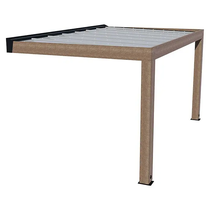 Palram – Canopia Terrassenüberdachung Helsinki - B x T: 470 x 300 cm, Braun, Polycarbonat, Solargrau - Moderne Pergola mit Holzstruktur und Lamellendach für den Außenbereich. Ideal für Terrasse oder Garten, bietet Schatten und Schutz.