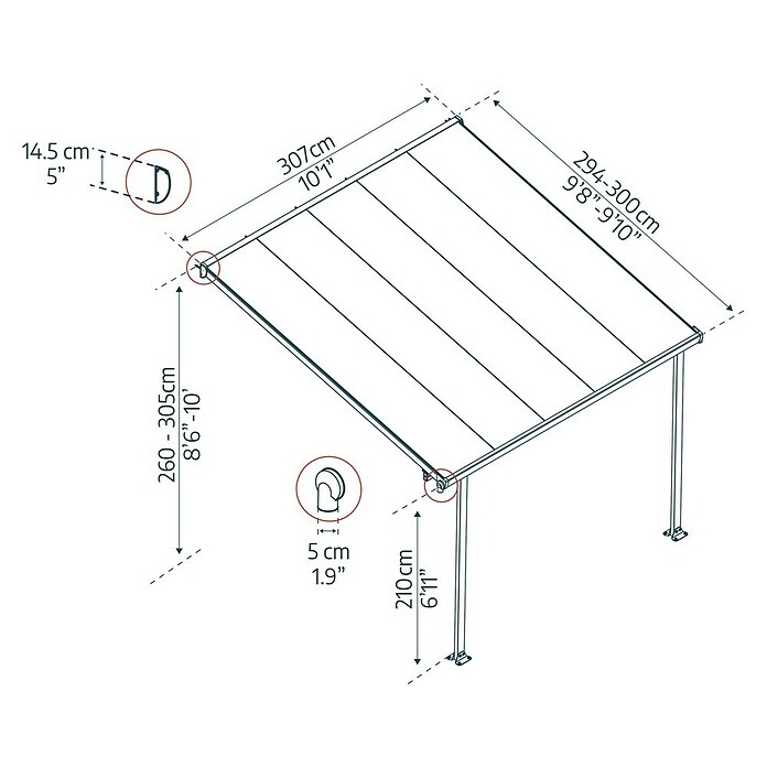 Terrassenüberdachung Tuscany LED (B x T: 3,07 x 3 m, Anthrazitgrau, Polycarbonat, Transparent) | BAUHAUS