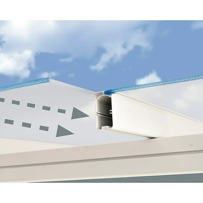 Terrassenüberdachung Tuscany LED - B x T: 546 x 300 cm, Verkehrsweiß, Polycarbonat, Transparent - Nahaufnahme einer transparenten Polycarbonatplatte mit Profilsystem, ideal für Terrassenüberdachungen und Carports.