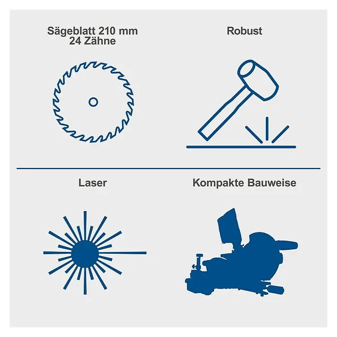 Scheppach Kapp- & Gehrungssäge HM210L - 1.500 W, Durchmesser Sägeblatt: 210 mm, Leerlaufdrehzahl: 4.900 U/min - Produktmerkmale: Sägeblatt 210 mm, 24 Zähne, robust, Laser, kompakte Bauweise. Ideal für präzise Schnitte und lange Lebensdauer.