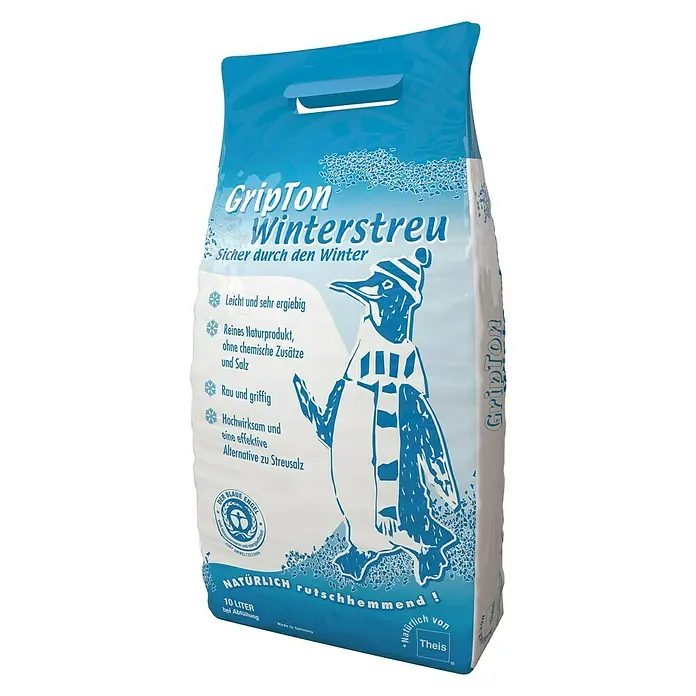 Winterstreu GripTon - 40 l, Sack - Abbildung eines Sackes GripTon Winterstreu, einem Streumittel für den Winter mit Pinguin-Motiv, um die Rutschgefahr im Winter zu minimieren.