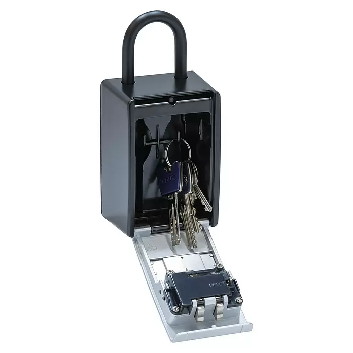 Abus Key Garage Schlüsselbox 797 BIG MIT BUEGEL - Geeignet für: Schlüssel, L x B x H: 62 x 84 x 178 mm - Schwarzer Schlüsselsafe mit Bügel, offen mit Schlüsseln innen und Kombinationsschloss-Mechanismus.