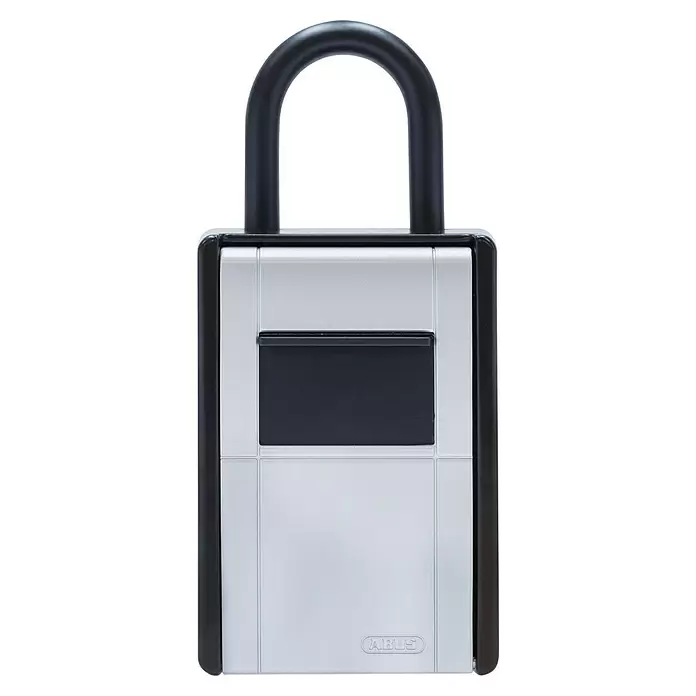 Abus Key Garage Schlüsselbox 797 BIG MIT BUEGEL - Geeignet für: Schlüssel, L x B x H: 62 x 84 x 178 mm - ABUS Schlüsselsafe mit silbernem Gehäuse und schwarzem Bügel.