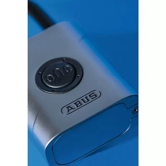 Abus Vorhängeschloss EVEROX 61/50 - Silber, 23 x 50 x 95 mm - Silbernes ABUS Schloss mit schwarzem 'one'-Knopf und ABUS-Logo.
