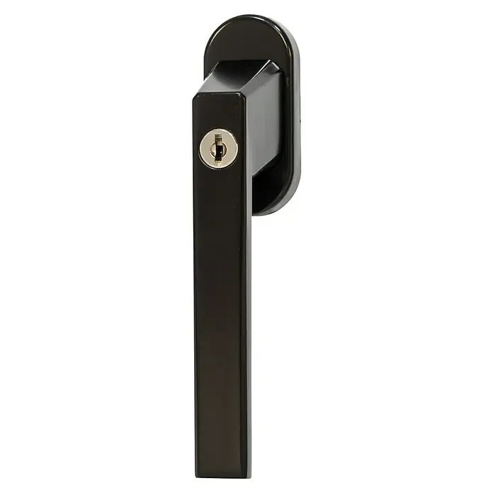 Abus Fenstergriff FG110 BK - Schwarz, Passend für: Fenster - Nahaufnahme eines schwarzen Fenstergriffs mit Schloss, ideal für zusätzliche Sicherheit und modernes Design.