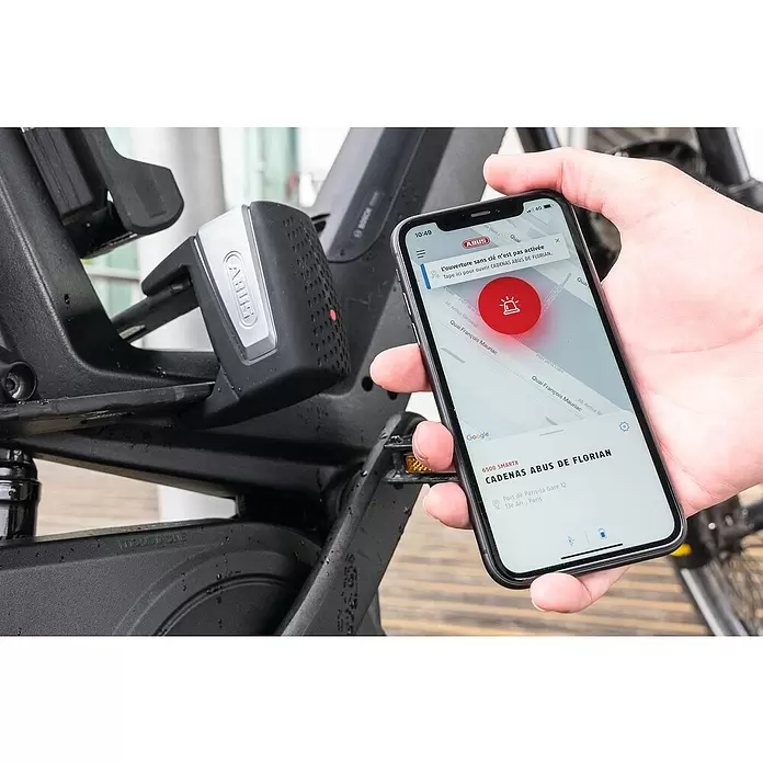 Abus Faltschloss BORDO™ One 6500A/110 - Länge: 110 cm - ABUS Smart-Fahrradschloss in Schwarz-Silber, am Fahrradrahmen befestigt, über eine Smartphone-App gesteuert.