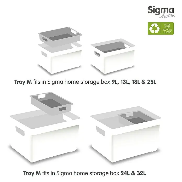 Sunware Einsatz Sigma Home M - Passend für: Sigma Home Aufbewahrungsbox 9 l/ 13 l/ 18l/ 24 l/ 25 l/ 32 l, Kunststoff - Sigma Home Aufbewahrungsboxen mit M-Tablett, passend für verschiedene Größen (9L-32L), hergestellt aus recyceltem Kunststoff.