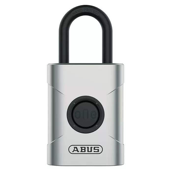 Abus Vorhängeschloss EVEROX 61/45 - SIlber, 23 x 45 x 95 mm - Silbernes Vorhängeschloss mit schwarzem Bügel. Mit „ABUS“, „one“ und „NANO PROTECT“ Beschriftung.
