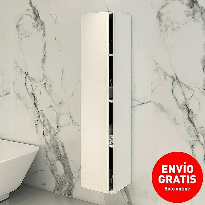 Disbain Armario colgante de baño Vega - L x An x Al: 35 x 35 x 160 cm, Blanco - Armario de baño blanco para colgar con estantes abiertos para guardar esenciales. Diseño moderno para el baño.