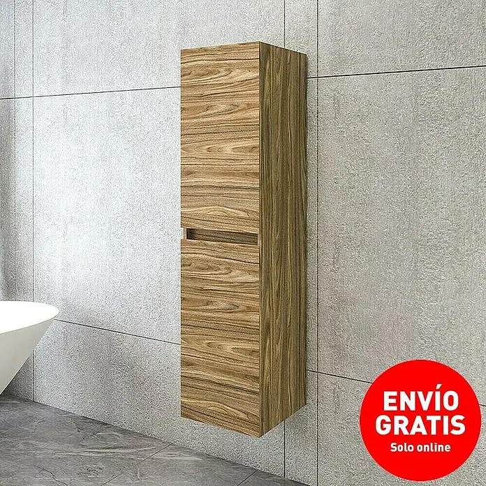 Disbain Armario colgante de baño Kuntur - L x An x Al: 35 x 35 x 140 cm, Palisandro - Mueble de baño color madera con cajón, colgado en una pared gris. Solución ideal para más almacenaje en el baño.