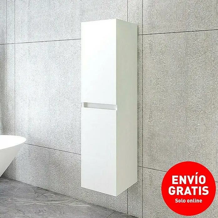 Disbain Armario colgante de baño Kuntur - L x An x Al: 35 x 35 x 140 cm, Blanco - Un elegante mueble de baño blanco brillante con dos compartimentos ofrece un almacenamiento moderno. Perfecto para cualquier diseño de baño.