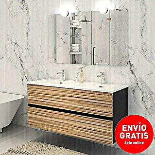 Disbain Conjunto de mueble de baño Vega (120 cm, Negro/Bambú, 3 pzs.)