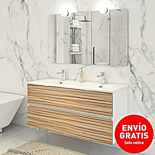Disbain Conjunto de mueble de baño Vega (Ancho: 120 cm, Blanco/Bambú, 3 pzs.)