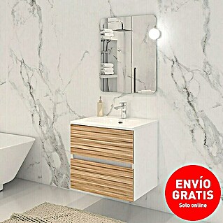 Disbain Conjunto de mueble de baño Vega (60 cm, Blanco/Bambú, 3 pzs.)