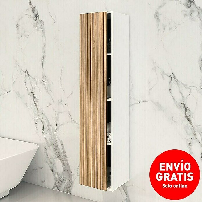 Disbain Armario colgante Vega (L x An x Al: 35 x 35 x 160 cm, Blanco/Bambú) | BAUHAUS