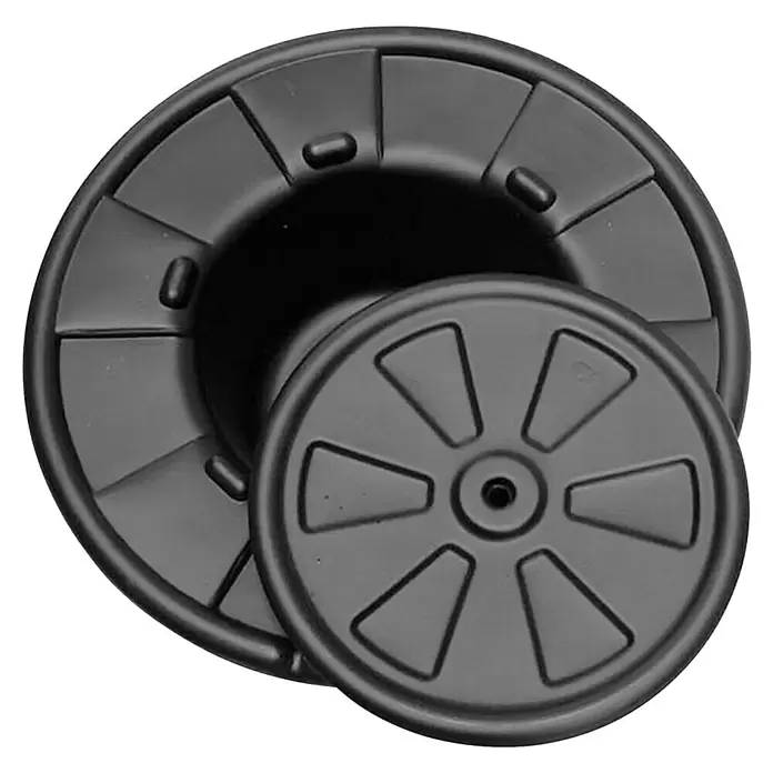 Ubbink Wasserspielpumpe ProLine 3000 Eco - Fördermenge pro Std.: 2.510 l - Zwei schwarze, runde Zahnräder oder Räder, ein großes mit segmentierten Abschnitten und ein kleines mit Speichendesign.