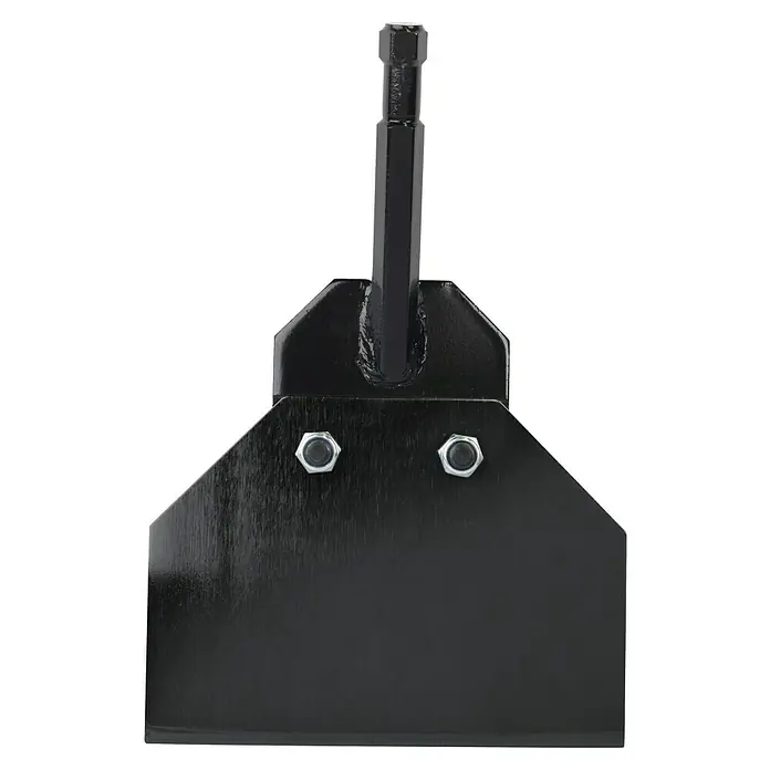 Scheppach Schaber Aero Spade - 290 mm, Passend für: Herkules Pneumatisches Multitool DLS 2000 - Das Bild zeigt einen schwarzen Rasenkantenschneider mit einem sechseckigen Schaft und zwei Schrauben zur Befestigung der Klinge.