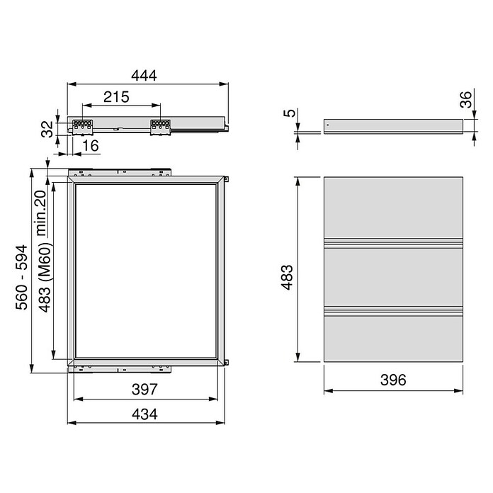 Emuca Bandeja de almacenaje Hack (Ajuste de la anchura: 560 mm - 594 mm, Gris) | BAUHAUS