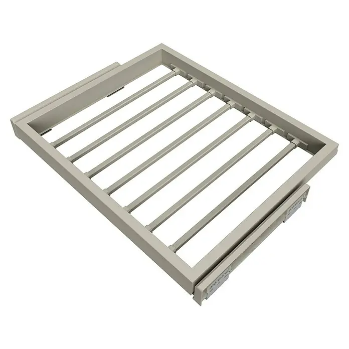 Emuca Hosenhalter Hack - Breitenverstellung: 560 mm - 594 mm, Steingrau - Schubladenkorb mit herausziehbaren Stangen für Hosenaufbewahrung, praktisch und platzsparend. Ideal für die Organisation im Kleiderschrank.