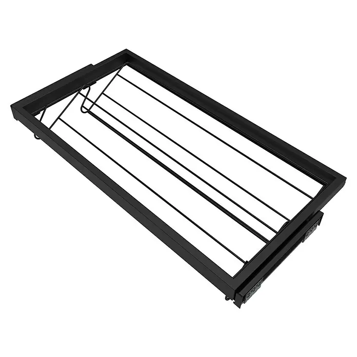Emuca Schuhauszug - Breitenverstellung: 860 mm - 894 mm, Tiefschwarz - Schwarzer Geschirrständer mit Drahtgestell für die Abtropffläche, ideal für Küche und Spüle. Praktisch zum Trocknen von Geschirr.