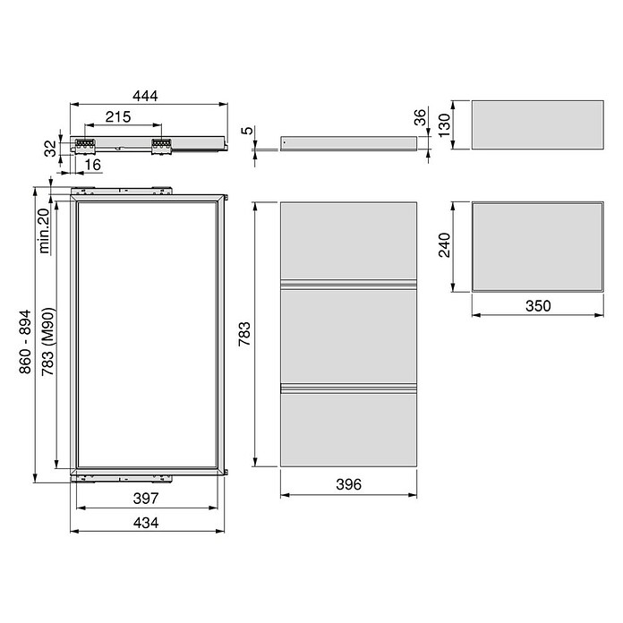 Emuca Bandeja de almacenaje Hack con cestos (Ajuste de la anchura: 860 mm - 894 mm, Gris) | BAUHAUS