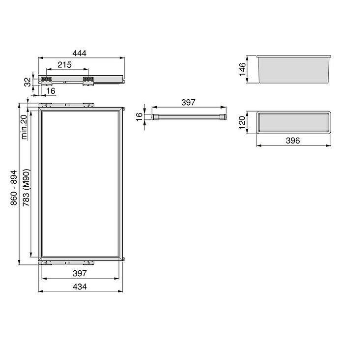 Emuca Soporte para pantalones Hack con 2 gavetas (Ajuste de la anchura: 860 mm - 894 mm, Gris) | BAUHAUS