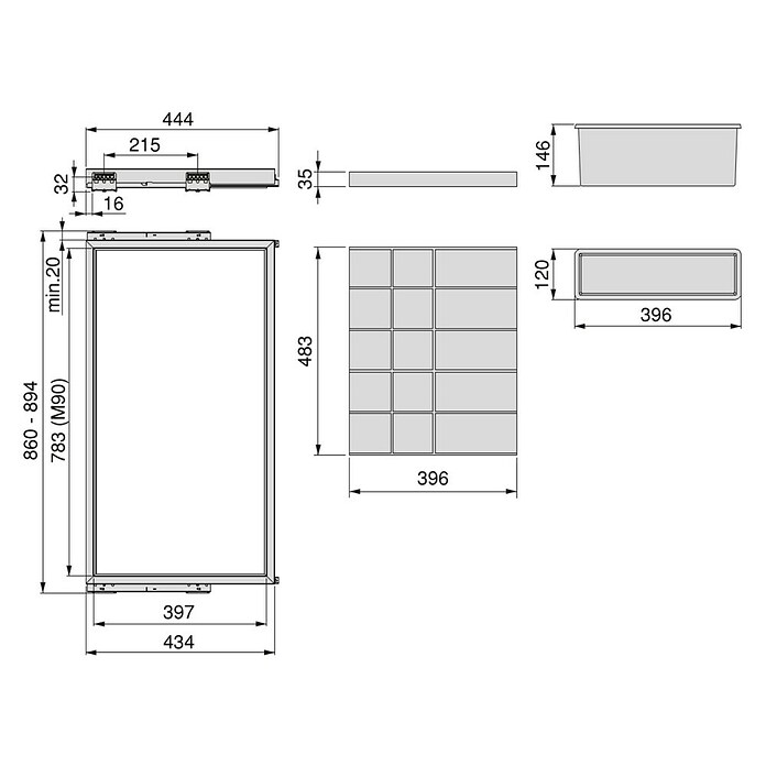 Emuca Organizador de armario Hack con gavetas (Ajuste de la anchura: 860 mm - 894 mm, Negro, Número de compartimentos: 17 ud.) | BAUHAUS