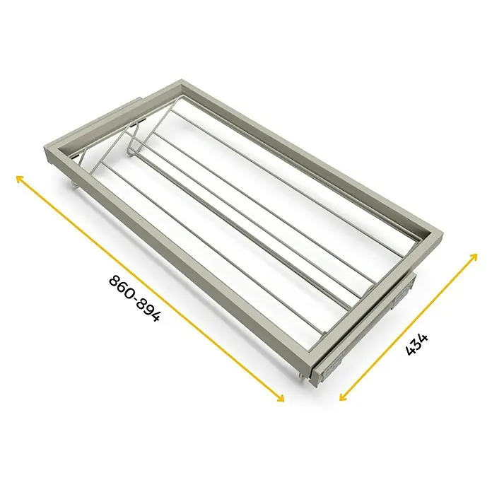 Emuca Schuhauszug - Breitenverstellung: 860 mm - 894 mm, Steingrau - Ausziehbarer Kleiderbügel mit den Maßen 860-894 x 434, ideal für die ordentliche Aufbewahrung von Kleidung im Schrank.