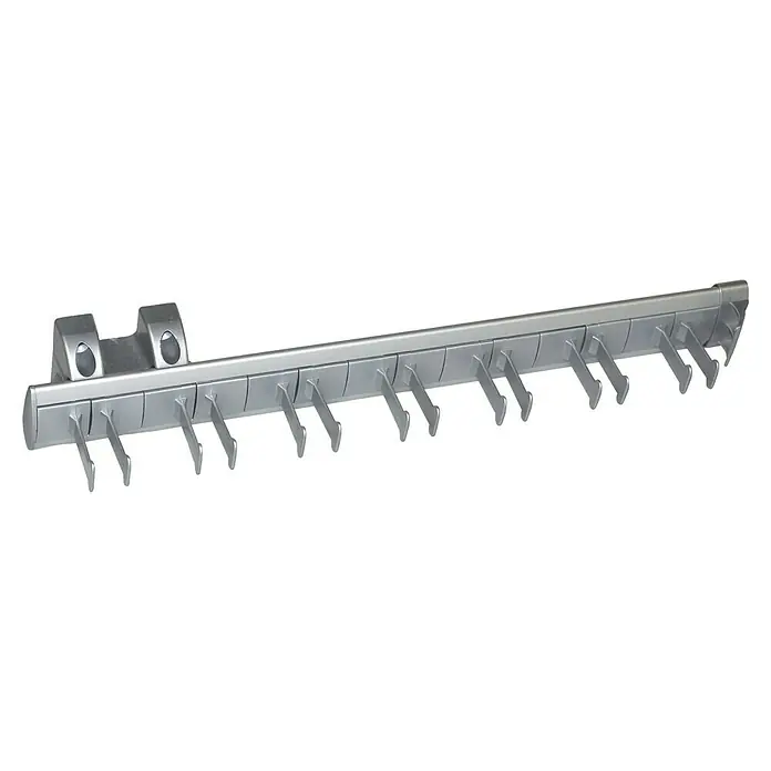 Emuca Mantelhaken Ausziehbar - L x B x H: 44,7 x 8,5 x 8 cm, Silber, Aluminium - Silberner Krawattenhalter zur Aufbewahrung von Krawatten im Kleiderschrank, um sie ordentlich und knitterfrei zu halten. Platzsparend und stilvoll.